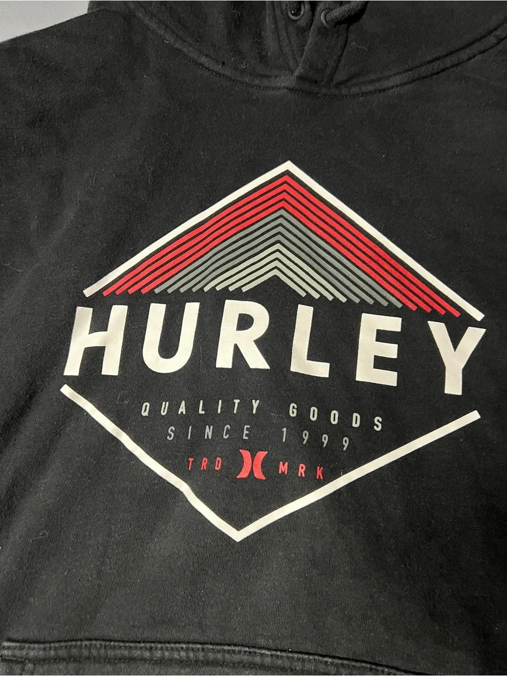 Hurley Black Hoodie with Red & White Geometric Chest Logo